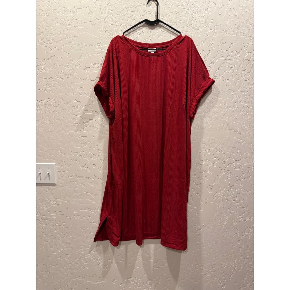 Lularoe Chelsea T-Shirt Dress Knee Length, Rolled Sleeve, Red, 3x NWT